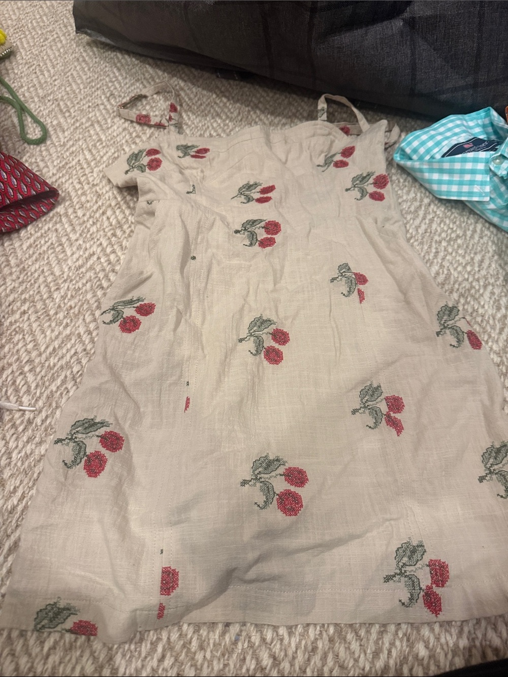 Urban Outfitters Beige Dress with Red Cherry Motif